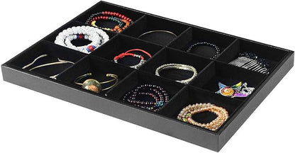 Black Velvet Stackable 12 Grid Jewelry Tray by Pimuza