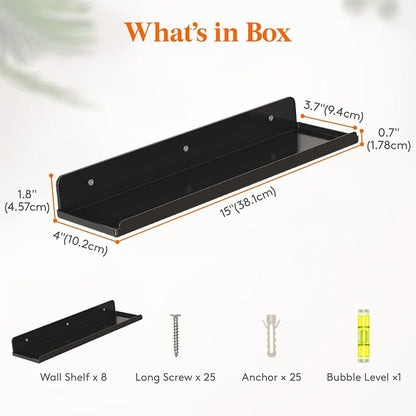 Lifewit Floating Shelves for Wall, 8 Pack Black Acrylic Shelf 15" Room Decor - Image 3