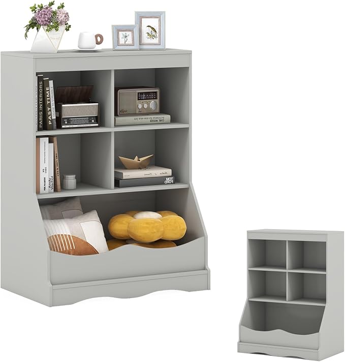 Storage Organizer, Small Bookcase w/ 4 Open Cubes & 1 Bottom Compartment by DREAMADE