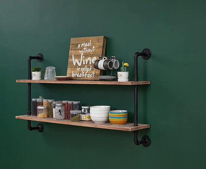 HDDFER Pipe Shelves Industrial Pipe Shelving Real Wood Industrial Floating - Image 7