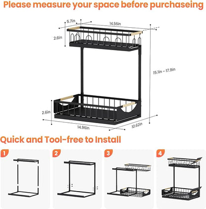 2 Pack 2 Tier Under Sink Organizer and Storage - Image 7