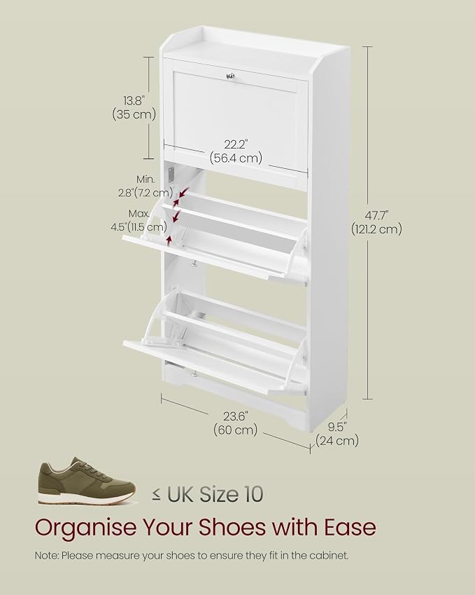 VASAGLE Shoe Organizer, Adjustable Dividers, Cloud White | Adjustable and - Image 3