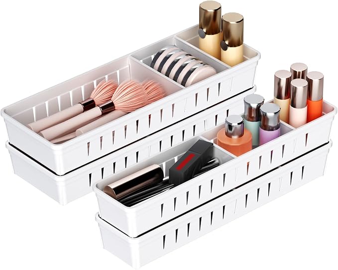 Desk Drawer Organizer Tray 4 PCS Plastic Office Drawer Organizer Bins Junk - Image 9