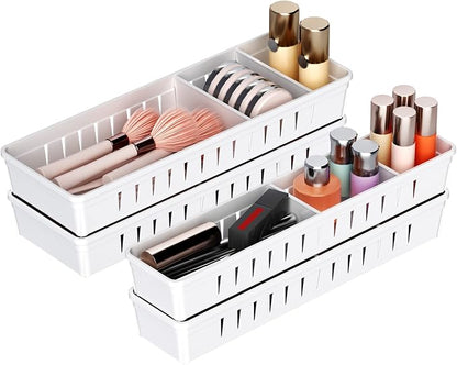 Desk Drawer Organizer Tray 4 PCS Plastic Office Drawer Organizer Bins Junk - Image 9