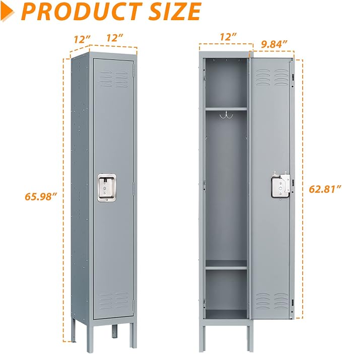Metal Locker for Home, Dressing Room, 65.98" Steel Storage Lockers for Employees - Image 3