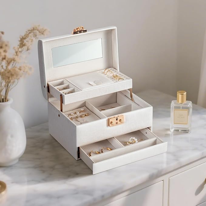 CASEGRACE Jewelry Box, 3 Layers Leather Jewelry Storage Box - Image 7