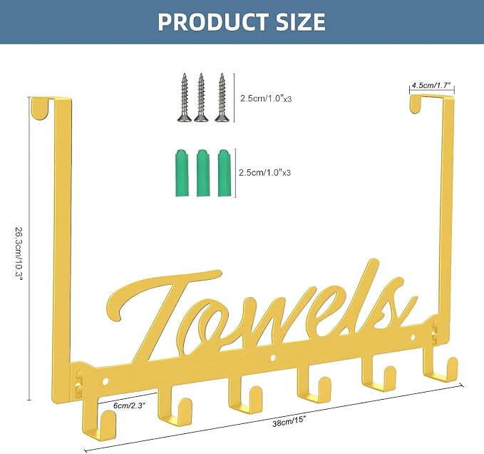 Azmoncy Over The Door Hooks, Towel Hook Towel Rack - Image 2