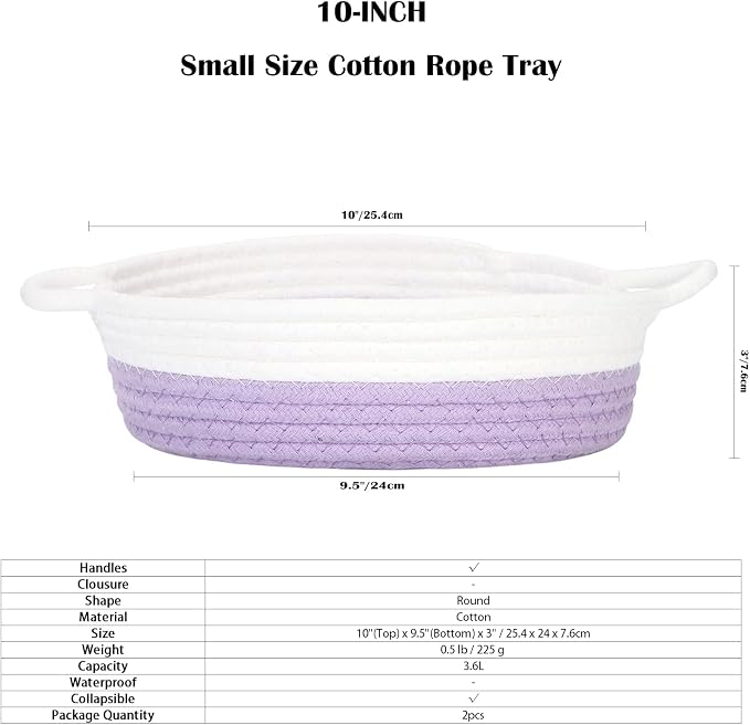 Sea Team 2-Pack Cotton Rope Baskets, 10 x 3 Inches Small Woven Storage Basket - Image 6