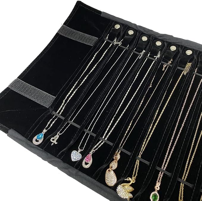 Portable Jewelry Roll Untangled Secure Necklace Travel Storage Bag Displays - Image 4
