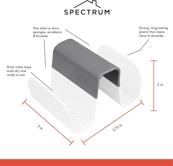 Spectrum Sink Saddle for Kitchen Sink Gray White Sponge and Brush Holder - Image 5