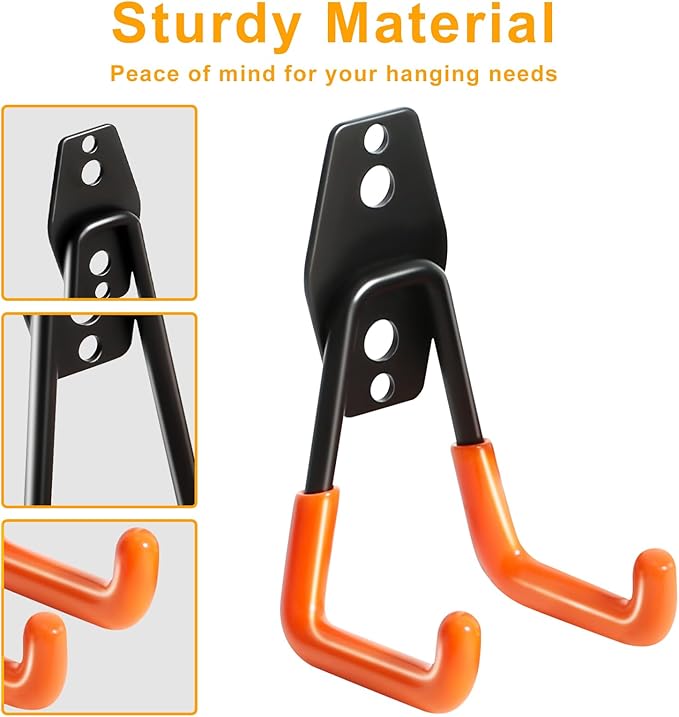 KURUI Heavy Duty Wall Hook for Hanging, 2 Pack Garage Tool Organizer Wall Mount - Image 5