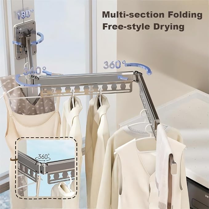 Clothes Drying Rack Wall-Mounted, 3-Fold Retractable Clothes Hanger - Image 3