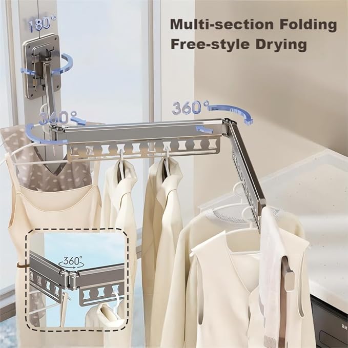 Clothes Drying Rack Wall-Mounted, 3-Fold Retractable Clothes Hanger - Image 3