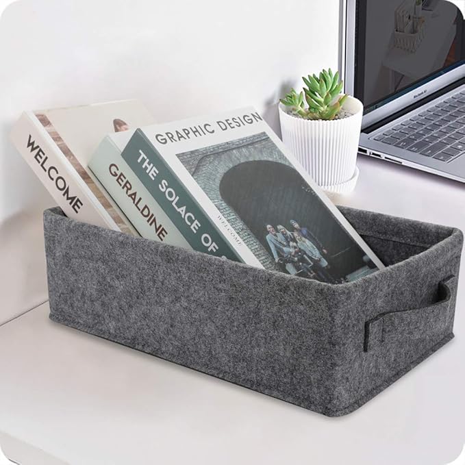 Small Basket Shallow Storage Baskets Felt Storage Basket Bin Long Narrow Basket - Image 2
