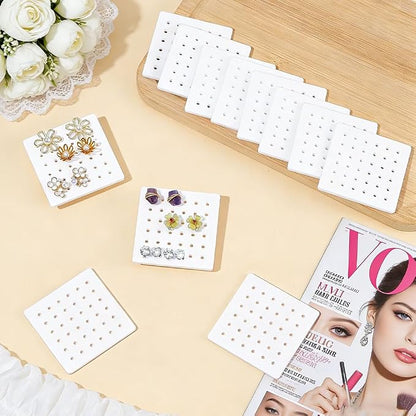 OLYCRAFT 12Pcs Acrylic Earring Display Cards 36 Holes White Earring Organizer - Image 4