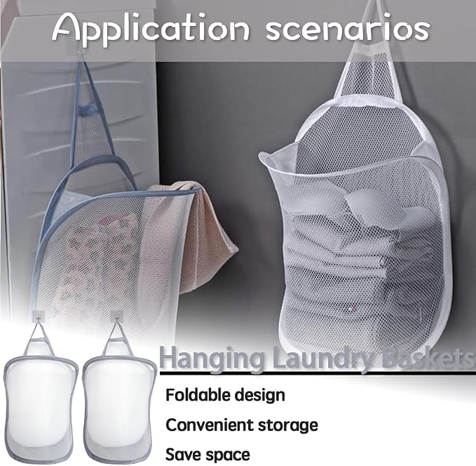 2 PCS Collapsible Laundry Basket Hanging Hamper - Image 7