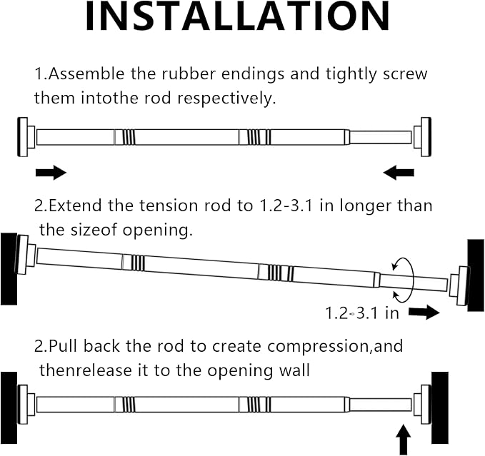 Shower Curtain Rod 27 to 60 Inch, 1 Inch Diameter Adjustable Spring Tension Rod - Image 4