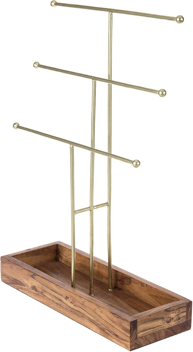 MyGift Handmade 3-Tier Brass Metal Jewelry Tree Organizer Stand and Ring Tray - Image 6