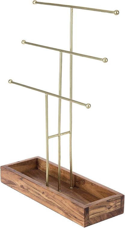 MyGift Handmade 3-Tier Brass Metal Jewelry Tree Organizer Stand and Ring Tray - Image 6