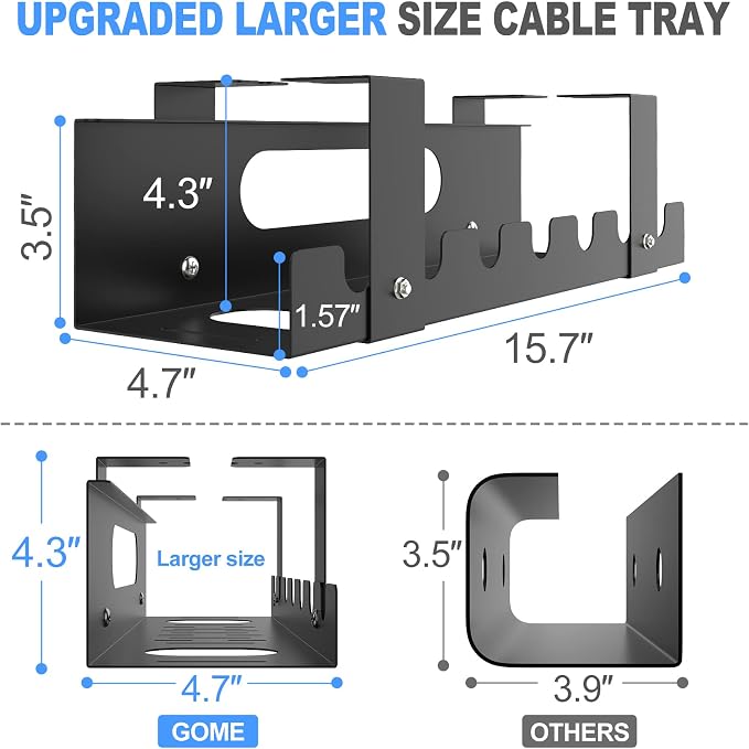 2PACKS Cable Management Under Desk Tray Adjustable Large Under Table Cord Wire - Image 3