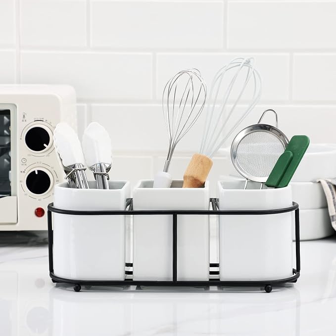 Buyajuju 3 Piece Porcelain Flatware Holder Caddy - Image 6