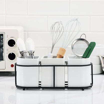 Buyajuju 3 Piece Porcelain Flatware Holder Caddy - Image 6