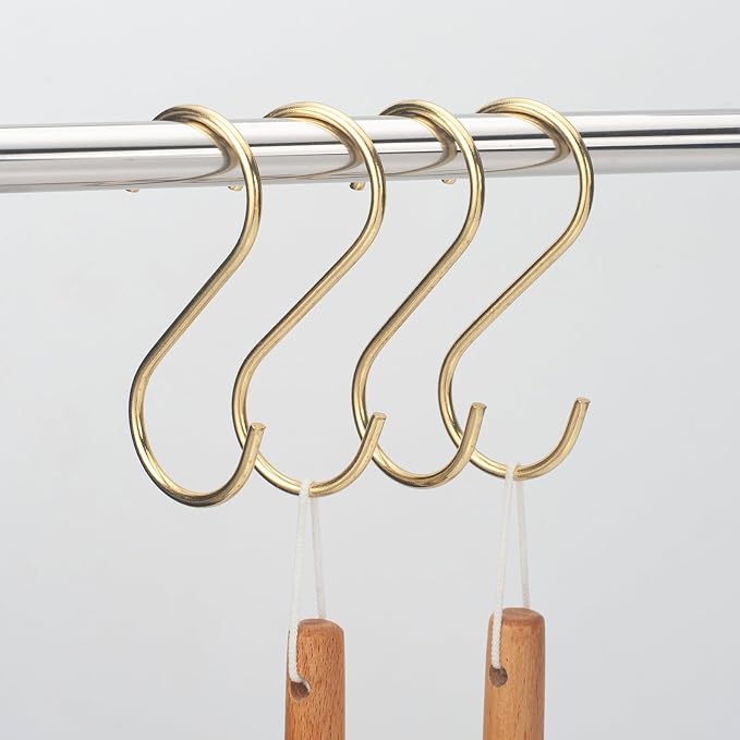 YANGQIHOME 12 Pieces, Brass S Shaped Hooks, Kitchen Pots Pans Coffee Cups Rack - Image 4