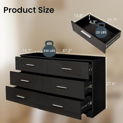Karl home 6 Drawer Dresser, Wood Black Vanity Drawer Cabinet, Bedroom Storage - Image 2