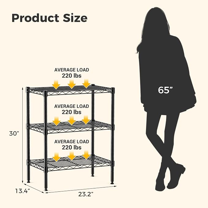 NEWBULIG 3-Tier Wire Storage Shelves, 200 lbs Heavy Duty Steel Rack, tool-free - Image 3
