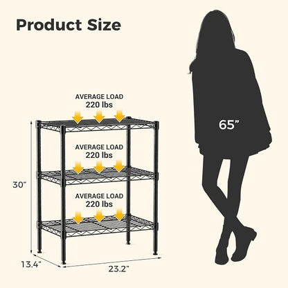 NEWBULIG 3-Tier Wire Storage Shelves, 200 lbs Heavy Duty Steel Rack, tool-free - Image 3