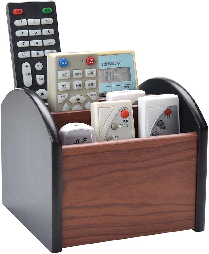 Siveit Wooden Desk Organizer, 4 Compartment Revolving Wood Desktop Organizer - Image 2