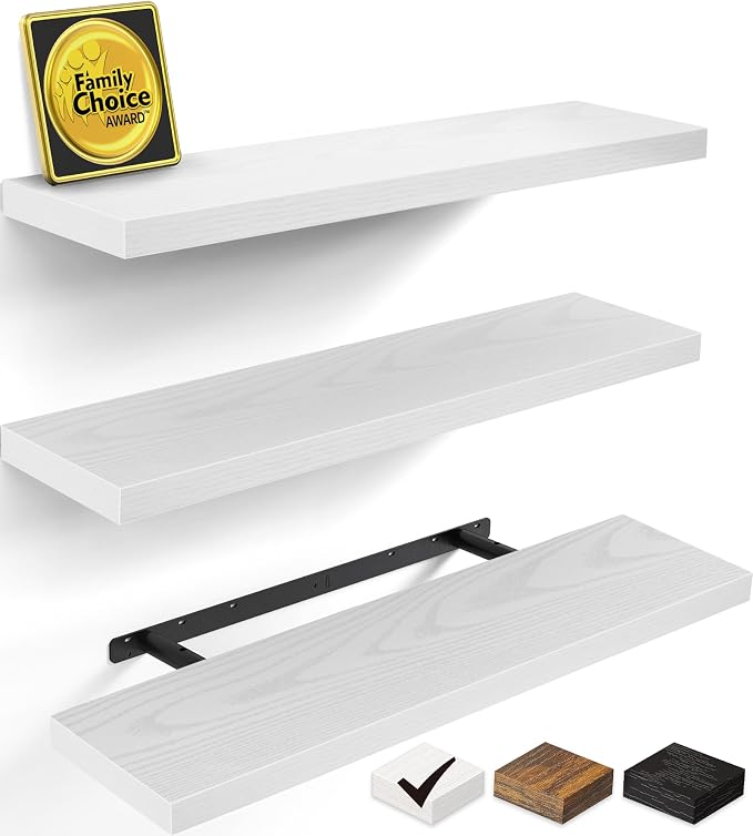 BAYKA White Floating Shelves for Wall, 35.4 Inches Long Wall Mounted Rustic by Bayka