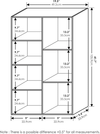 Furinno LUDER Book Shelf, 7-Cube Bookshelf, 9.4" x 19.5" x 41.7", - Image 3