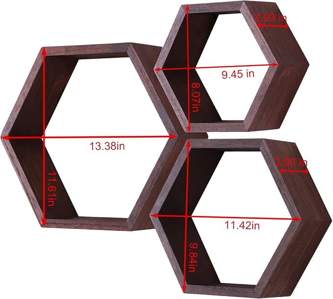 Hexagon Shelves, Floating Wall Shelf, Honeycomb Octagon Cube Shelves Wood | - Image 3