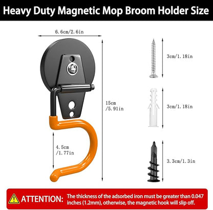 3-H Magnetic Mop Broom Holder and Mop Organizer 4 Pack, Heavy Duty Strong - Image 3