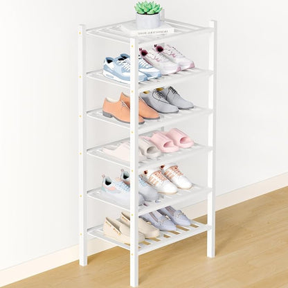 Smiry Bamboo Shoe Rack for Closet, 6 Tier Small Wooden Stackable Shoe Organizer by Smiry