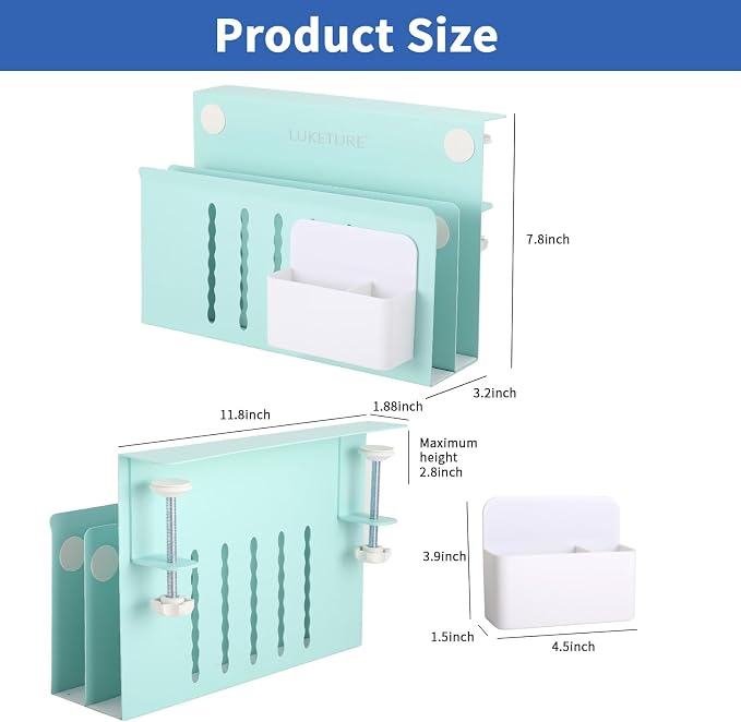 LUKETURE Desk Side Storage, 2 Tie Laptop Holder No Drill Clamp On Organizer | - Image 3