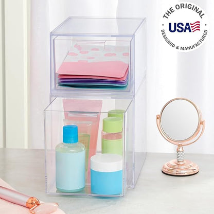 STORi Audrey Stackable Clear Bin Plastic Organizer Drawers | 2 Piece Set | - Image 4