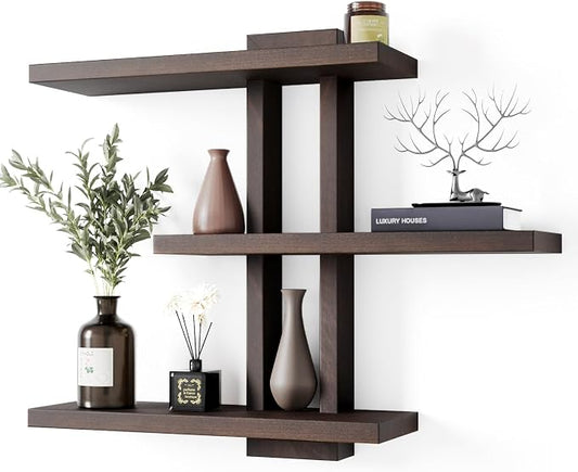 yaqew Wood Floating Shelves Set of 3, Dark Walnut, 28.35" x 23" x 5.9" | by Yaqew