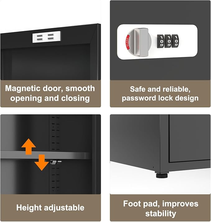 Metal Locker Cabinet 34.6", Lock & Adjustable Shelf, Secure Dial Lock, - Image 8