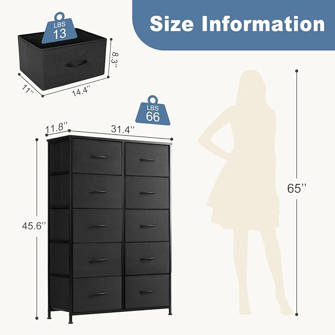 DUMOS 10 Drawer Dresser for Bedroom, Storage Organizer Chest of Drawers | Wide - Image 3