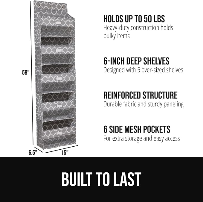 GORILLA GRIP Over The Door Organizer Storage, 5 Deep Hanging Shelves, Holds - Image 2