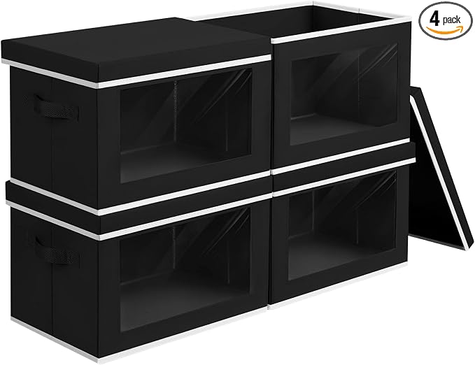 Homsorout Storage Bins with Lids, 4 Pack Large Storage Cubes with Window by Homsorout