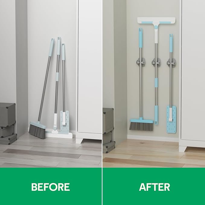 reliahom 3 Pack Broom Holder Wall Mount Mop Grippers No Drilling Self Adhesive - Image 7
