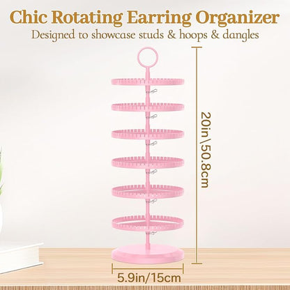 MODOWEY Rotating Earring Holder Organizer Adjustable Display, 6 Tiers Pink | - Image 2