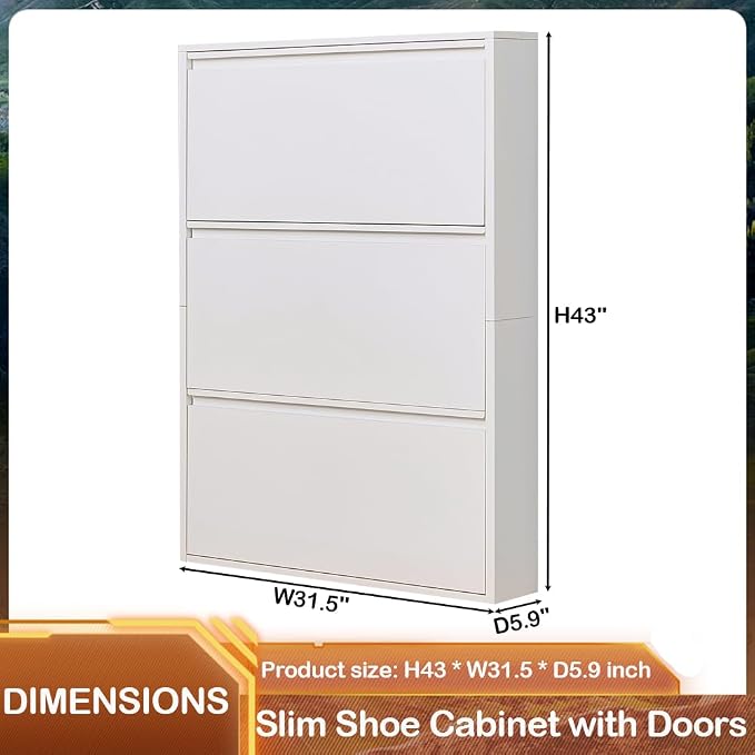 Shoe Storage Cabinet with 3 Flip Drawers, Hidden Slim Narrow Shoe Rack Cabinet - Image 2