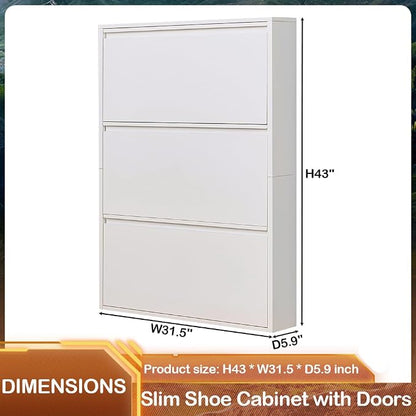 Shoe Storage Cabinet with 3 Flip Drawers, Hidden Slim Narrow Shoe Rack Cabinet - Image 2