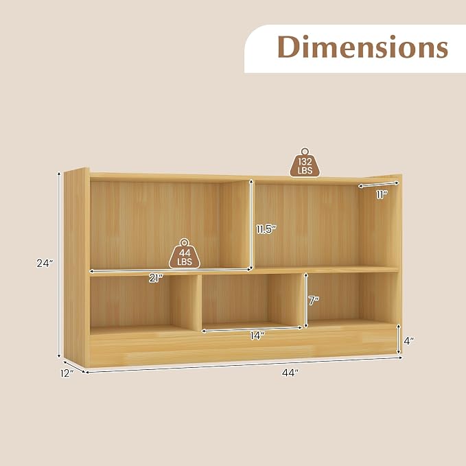 Giantex 5-Cube Bookcase, Freestanding 3-Tier Bookshelf - Image 3