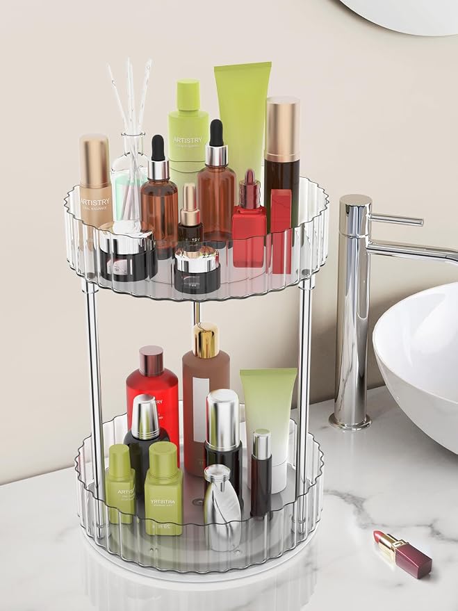 Makeup Organizer, 360° Rotating Makeup Organizer, 2-Tier Round Rotating - Image 2