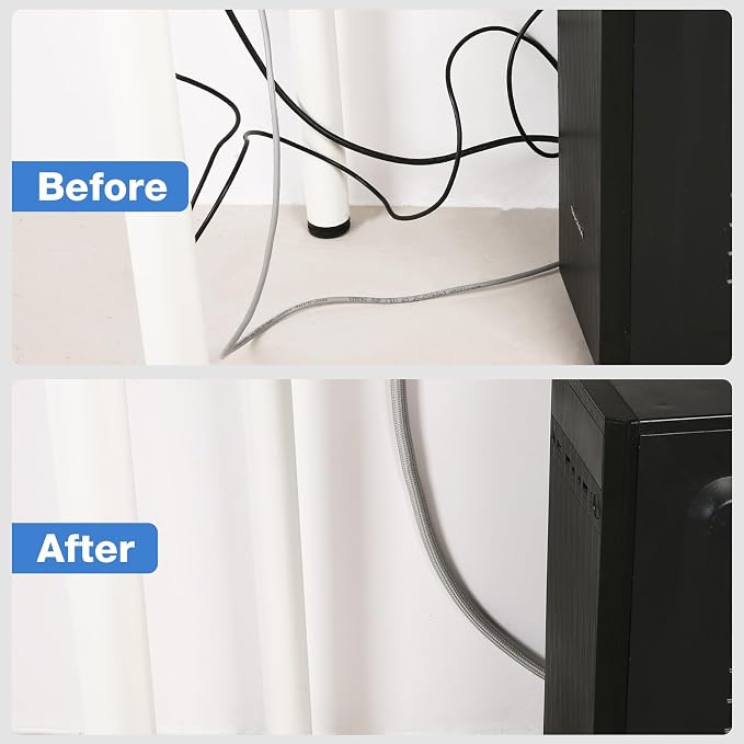 JOTO 10 Feet Cable Management Sleeve -Grey | Cord Organizer System - Image 8